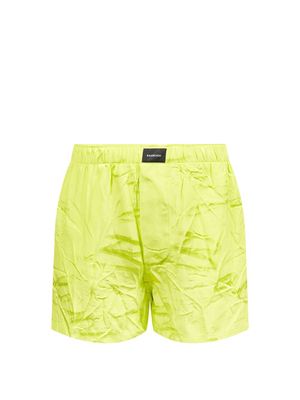 Balenciaga - Logo-patch Crinkled Satin Shorts - Womens - Yellow