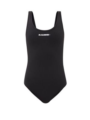 Jil Sander - Logo-print Scoop-neck Swimsuit - Womens - Black White
