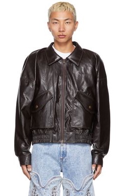 Y/Project Brown Draped Shoulder Bomber Faux-Leather Jacket
