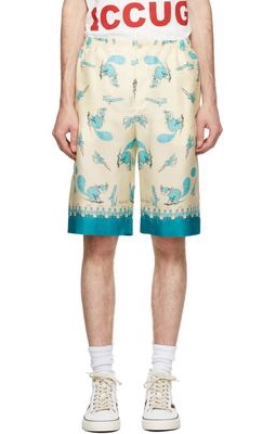 Gucci Off-White & Blue Freya Hartas Edition Silk Shorts