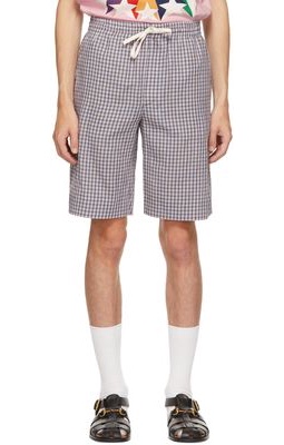 Gucci Blue & Red Check Embroidered Shorts
