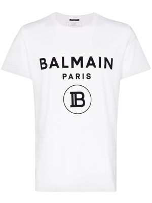 Balmain flocked logo-print T-shirt - White