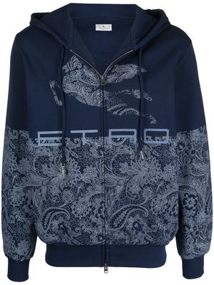 ETRO panelled paisley zip-up hoodie - Blue