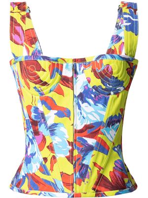Christopher John Rogers floral-print bodice top - Yellow