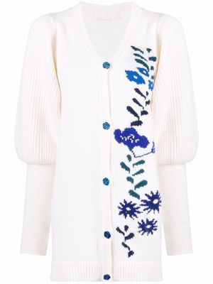 AMI AMALIA floral-intarsia merino cardigan - White