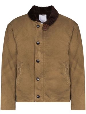 visvim contrasting-collar cotton-blend jacket - Brown