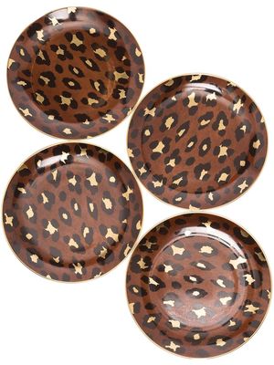 L'Objet Canape set-of-four leopard print plates - Brown