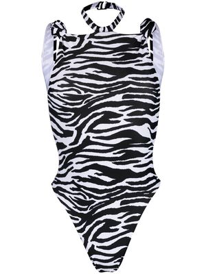 The Attico zebra-print halterneck swimsuit - Black