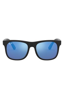Ray-Ban Junior 48mm Mirrored Square Sunglasses in Rubber Black/Blue Mirror