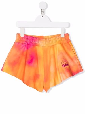 Pinko Kids embroidered-logo flared shorts - Orange