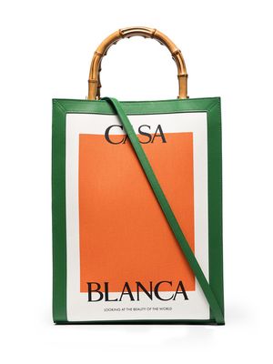 Casablanca logo-print bamboo-handle tote bag - Neutrals