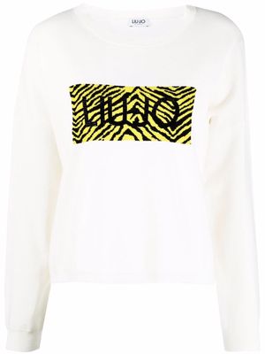 LIU JO crystal-logo zebra-print jumper - White