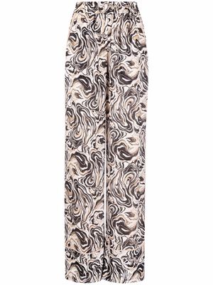 DVF Diane von Furstenberg Marvel marble-print wide-leg trousers - Neutrals