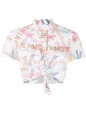 Moschino Pre-Owned 2000s all-over logo print cropped shirt - White