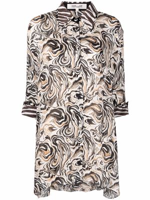 DVF Diane von Furstenberg marble-print longline shirt - Neutrals