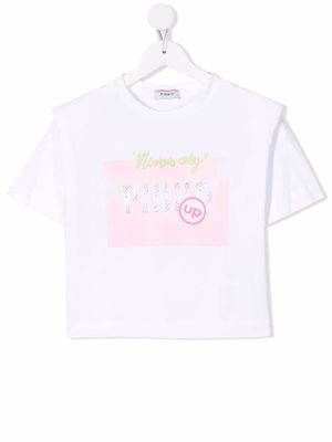 Pinko Kids rhinestone-logo T-shirt - White