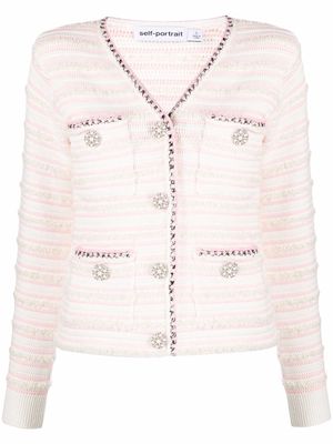 Self-Portrait pearl-embellished knitted cardigan - White