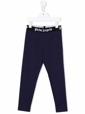 Palm Angels Kids logo-waistband leggings - Blue