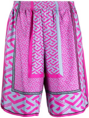 Versace La Greca panelled-print Bermuda shorts - Pink