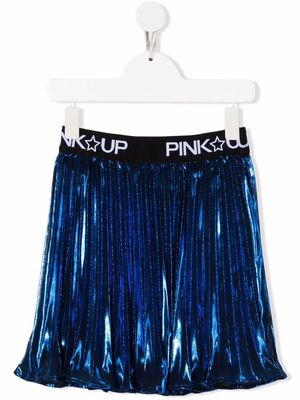 Pinko Kids logo-waistband pleated skirt - Blue