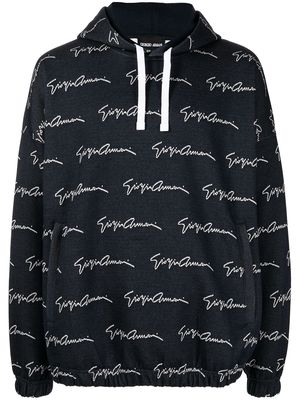 Giorgio Armani signature-print hoodie - Blue
