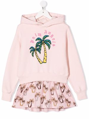 Palm Angels Kids palm-embroidered hoodie dress - Pink