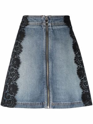 Love Moschino lace-appliqué denim skirt - Blue