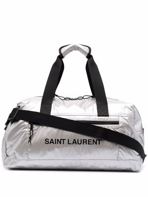 Saint Laurent metallic logo-print luggage bag - Grey