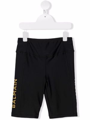 Balmain Kids logo-print cycling shorts - Black