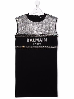 Balmain Kids TEEN rhinestone-embellished tank dress - Black