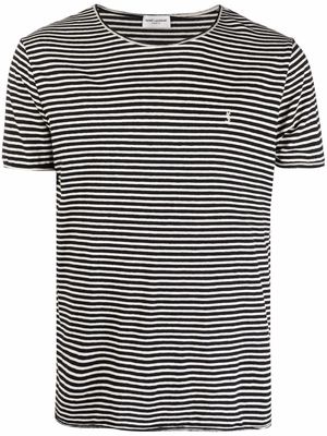 Saint Laurent logo-embroidered striped T-shirt - Black