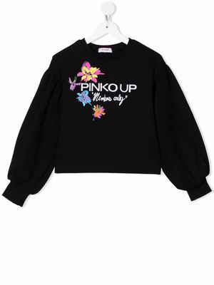 Pinko Kids logo crew-neck sweatshirt - Black