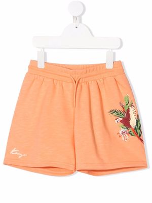 Kenzo Kids bird-print drawstring shorts - Orange