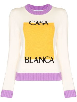 Casablanca logo-embroidered colour block jumper - White