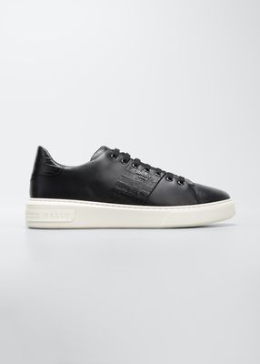 Men's Mattye Croc-Printed Leather Low-Top Sneakers