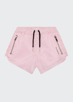Girl's Athletic Shorts in 4G Jacquard with Mesh Lining, Size 8-14