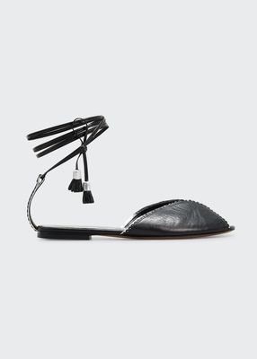 Charlotte Bicolor Leather Tassel-Tie Sandals