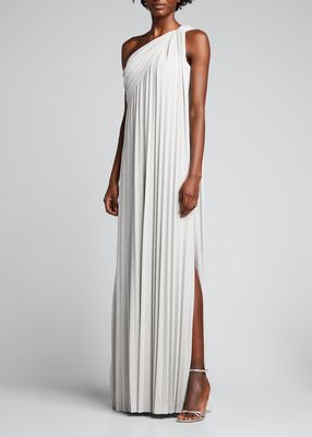 One-Shoulder Pleated Knit Gown
