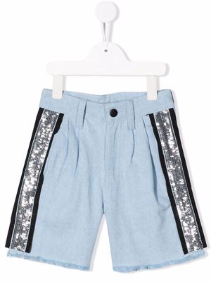 Dkny Kids sequin-stripe denim shorts - Blue