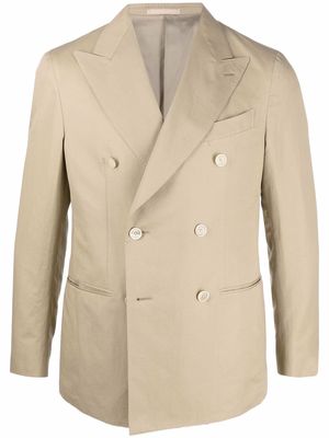 Caruso double-breasted cotton-linen blazer - Neutrals