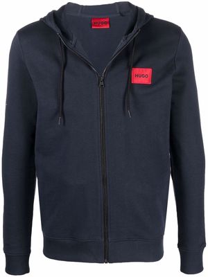 HUGO chest logo-patch hoodie - Blue
