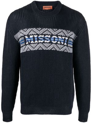 Missoni logo intarsia-knit ribbed jumper - Blue