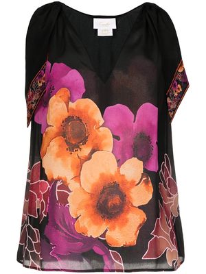 Camilla floral silk-scarf sleeveless blouse - Black