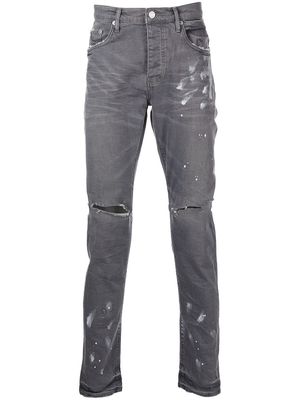 Purple Brand distressed paint-splatter slim fit jeans - Grey