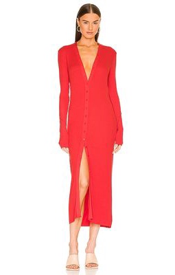 Enza Costa Long Sleeve Cardigan Midi Dress in Red