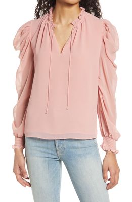 1.STATE Puff Shoulder Tie Neck Blouse in Pink