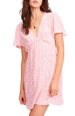 Billabong Short & Sweet Floral Print Flutter Sleeve Dress in Pink Sunset