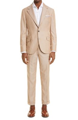Brunello Cucinelli Bruno Cucinelli Men's Stripe Cotton & Silk Suit in C026-Camel Chiaro