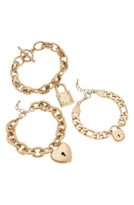 Canvas Jewelry Set of Three Charm Bracelets in Worn Gold