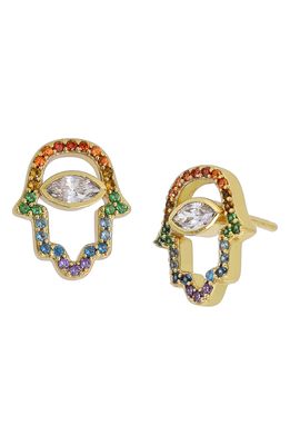 Kurt Geiger London Rainbow Pave Hamsa Stud Earrings in Multi